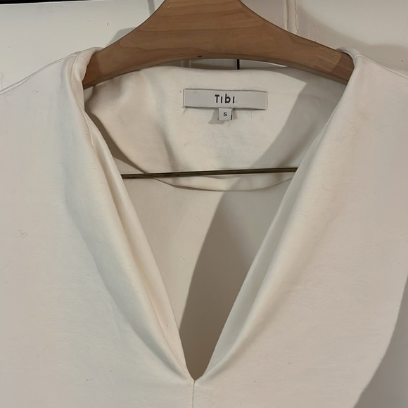 Tibi White sweatshirt blouse with draped neckline size small - Picture 2 of 5